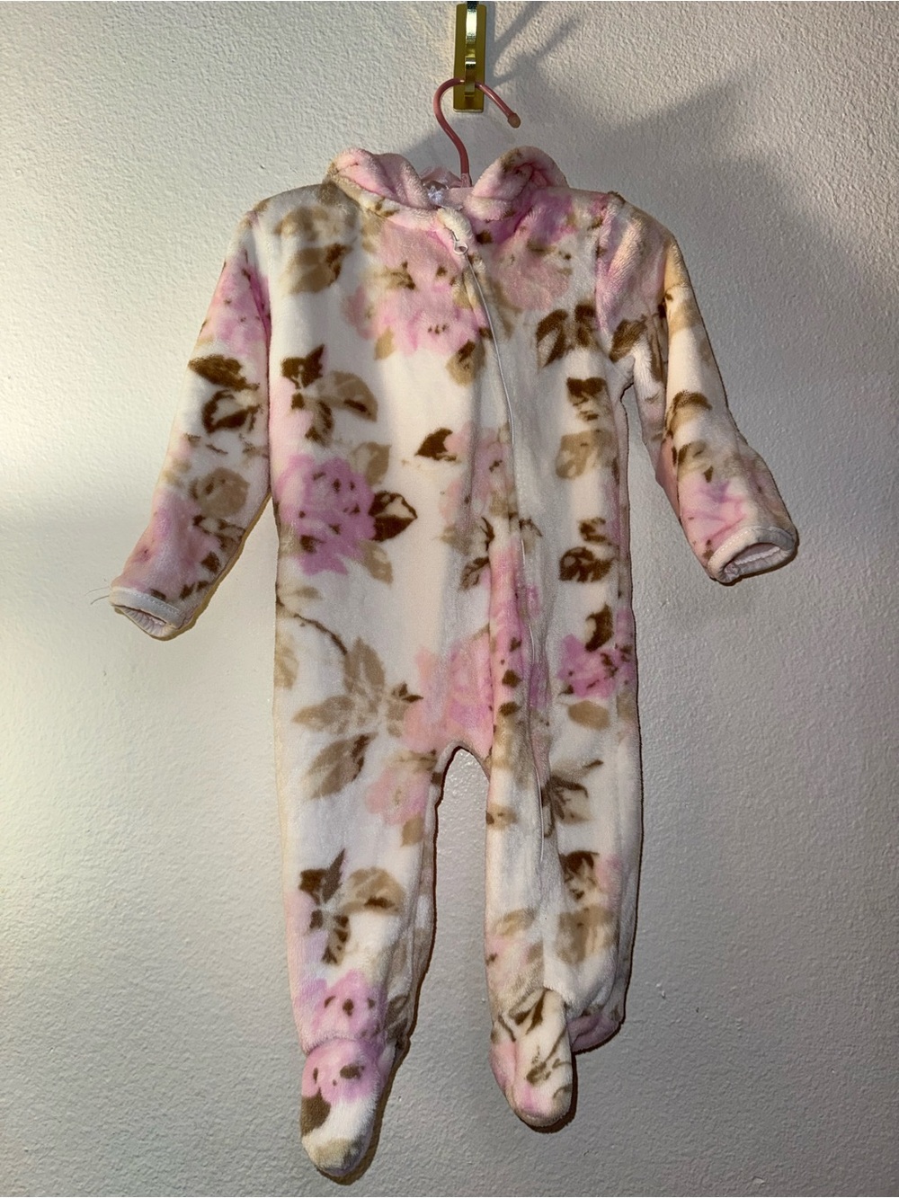 Laura Ashley Pink & Cream Floral Fleece Footed One-Piece